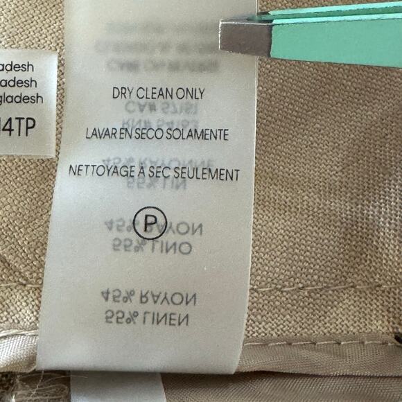 CALVIN KLEIN LINEN FLAT FRONT STRAIGHT LEG TROUSERS IN TAN NWT WOMEN'S SIZE 14P - Picture 15 of 16